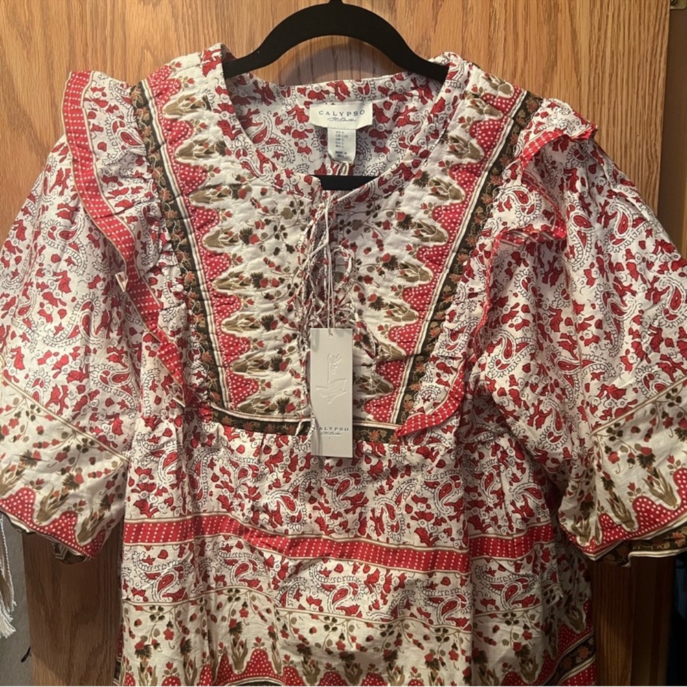 CALYPSO St. Barth top red floral tunic - Picture 3 of 5